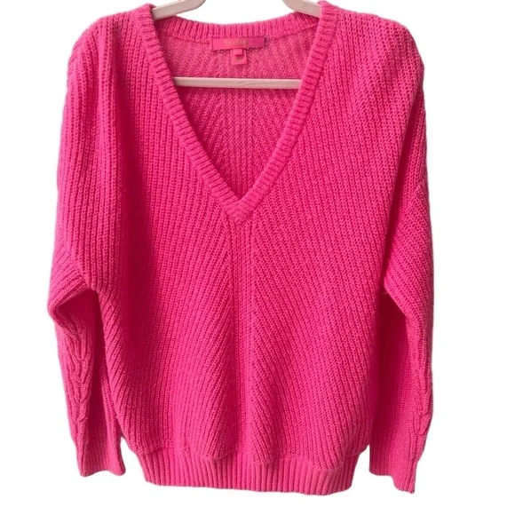 Lilly Pulitzer Kasmina Womens M Pink Isle V-Neck Knit Sweater Preppy Resort - Picture 1 of 6